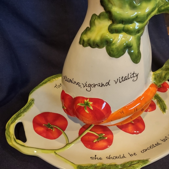 Certified International  Large 3D Vegetable Design Pitcher and tray - Picture 2 of 10